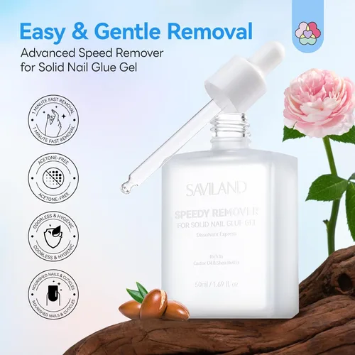 Miniatura 2 de SAVILAND Removedor de pegamento de uñas para uñas a presión: 1.7 fl oz removedor de pegamento de gel sólido para puntas de uñas, eliminación rápida