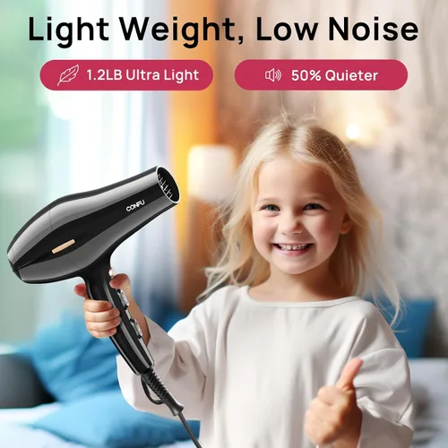 Miniatura 6 de CONFU Secador de pelo, secador de pelo profesional iónico con difusor para mujeres y hombres, secado rápido 5X, potente y silencioso para un peinado