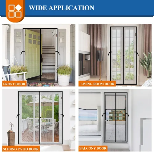 Miniatura 7 de Puerta mosquitera magnética gris, se adapta a puertas de 30'' x 80'', poliéster a prueba de arañazos, mantiene fuera a las criaturas molestas, malla