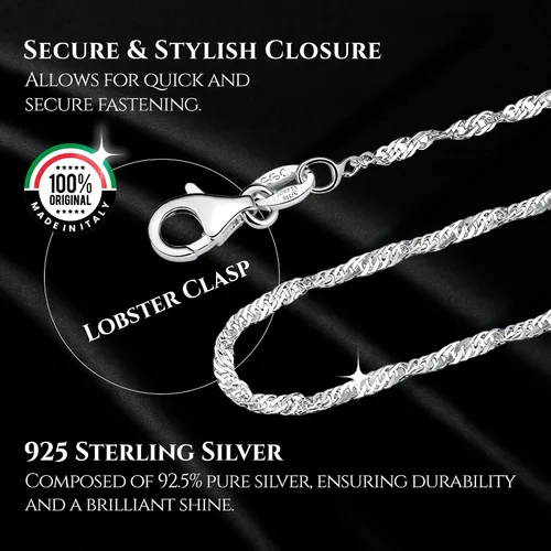 Miniatura 3 de Collar de cadena italiana de Singapur de plata de ley 925 de 0.047 in con cierre de pinza de langosta de 16 a 30 pulgadas