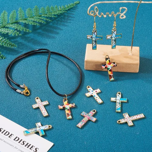 Miniatura 3 de Craftdady Colgantes de Collar de Cruz de Metal Esmaltado Dijes Colgantes Cruz Pulsera Llavero Dijes para Hacer Joyas Dije de Arete Crucifijo
