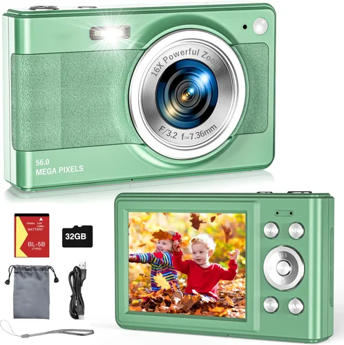 Miniatura 11 de Nueva cámara digital 2025, 56MP FHD 1080P para niños con zoom digital de 16x, antivibración, detección facial, captura de sonrisas, tarjeta TF de 32
