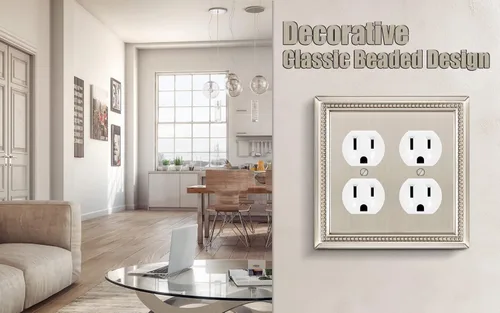 Miniatura 4 de Henne Bery Sunken Pearls - Placa de pared decorativa resistente para interruptor, cubierta para tomacorrientes (doble dúplex, níquel satinado)
