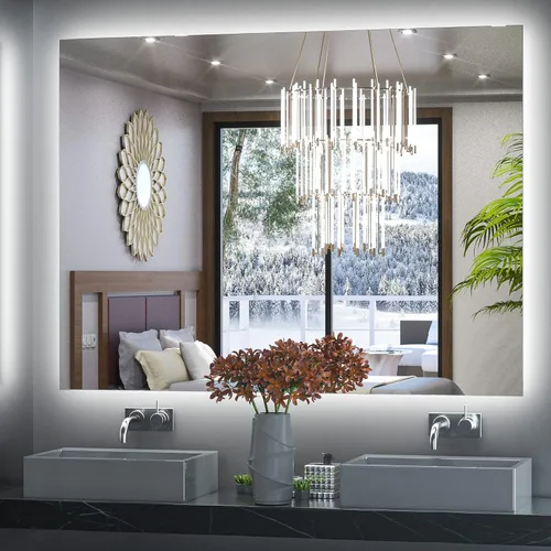 Miniatura 32 de Keonjinn - Espejo de 48x30 pulg retroiluminado LED para baño/tocador, luz de 3 colores ajustables blanca/cálida/natural, lúmenes altos, montaje