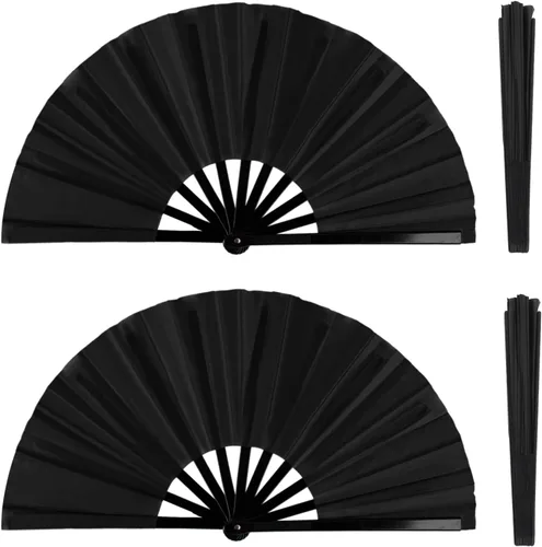 Paquete de 2 ventiladores de mano plegables grandes para hombres y mujeres, fanáticos rave, ventilador chino de Kung Fu Tai Chi, abanicos de mano