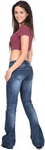 Miniatura 3 de Andongnywell - Pantalones vaqueros elásticos de cintura media para mujer con pierna ancha acampanada