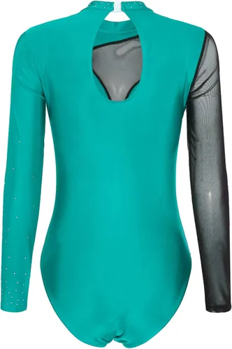 Miniatura 24 de iiniim Leotardo de malla para mujer, con diamantes de imitación, de malla, de manga larga, leotardos de gimnasia