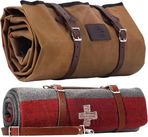 Miniatura 11 de 1844 Helko Werk Alemania - Saco de dormir de lona encerada hecho a mano para vaqueros - Saco de dormir para acampar con correas de cuero y Rollo