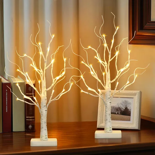 Miniatura 8 de EAMBRITE Árbol de abedul con luces LED, árbol de Navidad blanco, lámpara de árbol artificial pequeña y delgada preiluminada con ramitas