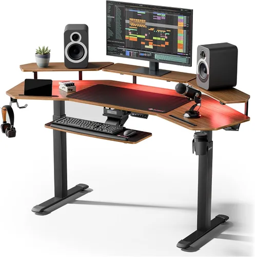 Miniatura 18 de EUREKA ERGONOMIC Aero - Escritorio eléctrico de pie en forma de W de 55 pulgadas, escritorio para juegos de computadora de altura ajustable