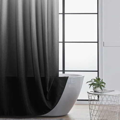 Miniatura 6 de Furlinic Cortina de ducha negra de 60 x 72 pulgadas, cortinas de ducha de tela con peso ombré para baño, hotel, spa, lujo, juego de cortina de ducha