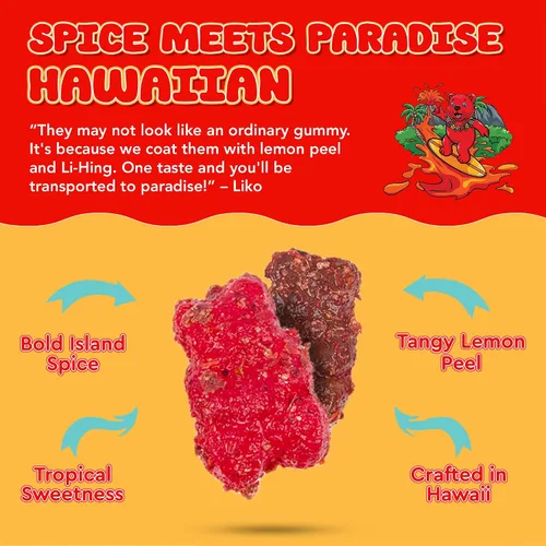 Miniatura 3 de Ositos de gomita de lava especiados hawaianos con li-hing y cáscara de limón, caramelo dulce, ácido y salado hecho en Hawái, aperitivo de gomita