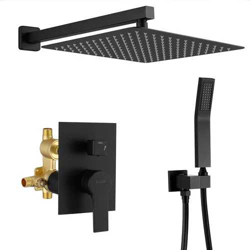Miniatura 13 de SHAMANDA Juego de ducha de lujo, grifo de ducha de una sola manija para baño con cuerpo de válvula de ajuste, kit completo de ducha de mano, sistema