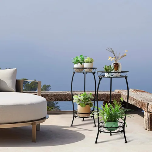 Miniatura 3 de Soporte para plantas para interiores y exteriores, 2 niveles y 27 pulgadas de alto, soporte de metal para maceta, soporte para macetas, estante