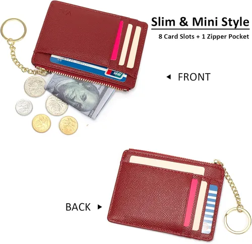 Miniatura 96 de Tarjetero delgado con bloqueo RFID, billetera de bolsillo pequeño, con cremallera Keychian para monedero, monedero y tarjetero para mujeres y hombres