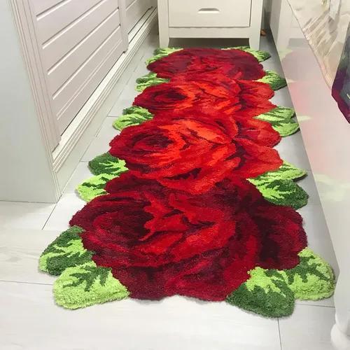 Miniatura 5 de UKELER Alfombra antideslizante para cuarto de lavado, 65 x 23.6 pulgadas, diseño de rosas rojas, para dormitorio de niñas Rojo