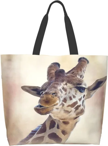 Miniatura 3 de Bolso de hombro para mujer, divertido bolso de viaje con cara de jirafa, bolsa de almacenamiento reutilizable con asa