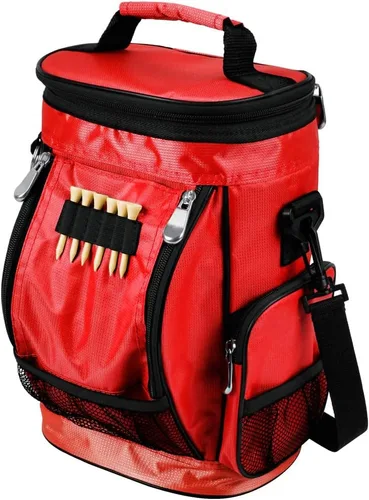 Intech Enfriador de bolsas de golf y organizador de accesorios, portátil con aislamiento de 10 latas de cara suave, cabe en un carrito de golf, Rojo