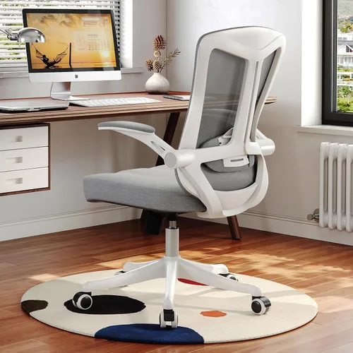 Miniatura 9 de Silla de oficina con soporte lumbar ajustable y reposabrazos abatibles, silla ergonómica de escritorio de computadora con respaldo alto con cojín