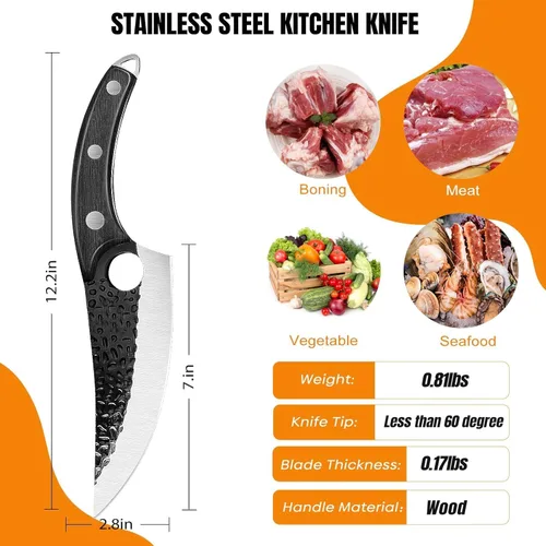 Miniatura 2 de ZENG Cuchillo de chef de 7 pulgadas, cuchillos de carnicero forjados a mano con funda, cuchillo japonés de acero de alto carbono para cortar carne