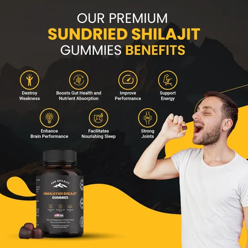 Miniatura 2 de Gomitas Shilajit del Himalaya puras para hombres y mujeres, gomitas orgánicas Shilajit 85 minerales naturales más ácido fúlvico Energía