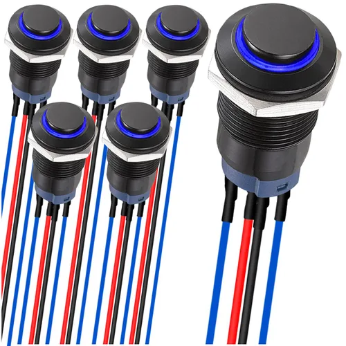 Miniatura 9 de 6Pcs Interruptor de botón de cierre led de 12mm con carcasa negra y pre-cableado, interruptor de botón a prueba de agua IP65, 1NO 1 normalmente, B.