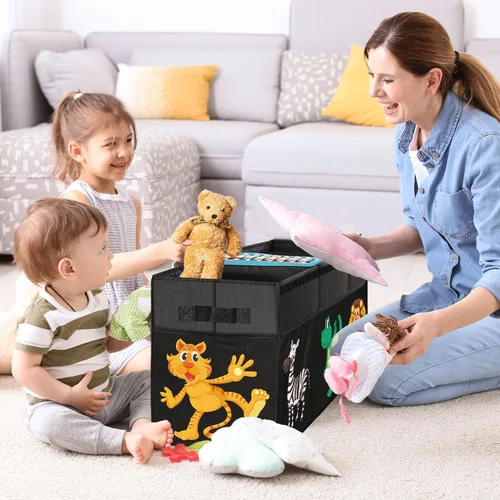 Miniatura 9 de Caja de juguetes extragrande, organizador de almacenamiento de juguetes plegable y resistente con tapas, caja de almacenamiento de dinosaurios