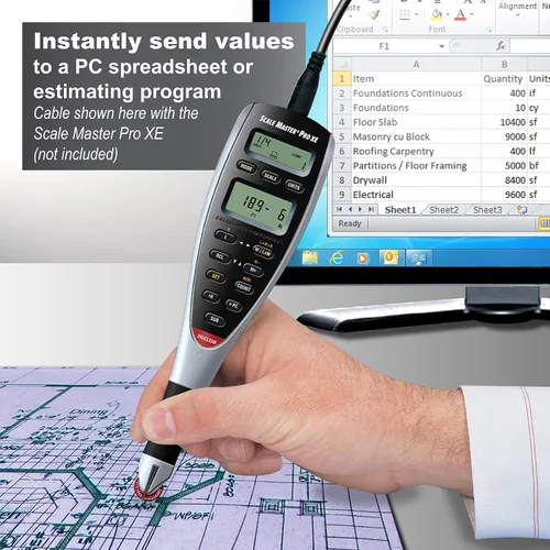 Miniatura 7 de Calculated Industries 6135 Scale Master Pro XE Advanced Digital Plan Medidor e Interfaz Cable para 6135, 15 pies