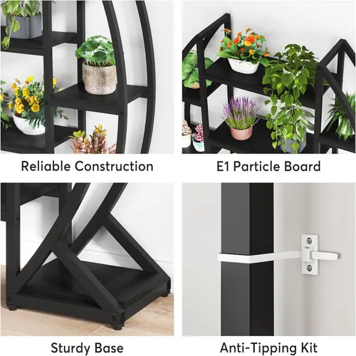 Miniatura 5 de Tribesigns Soporte curvado para plantas de interior, estante grande de metal de 8 niveles, soporte de maceta industrial de 69 pulgadas de alto