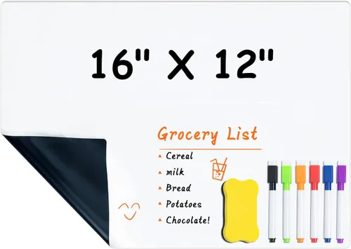 Miniatura 8 de M&G Pizarra magnética de borrado en seco para refrigerador, pizarra blanca de 12 x 8 pulgadas para cocina, juego de pizarra blanca pequeña con 4