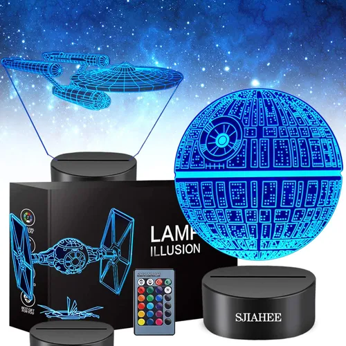 Lámpara 3D Star Wars - Luz nocturna de 3 patrones con control remoto de temporización y lámpara de decoración de 16 colores cambiantes, juguetes de