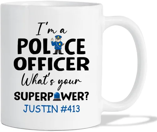 Miniatura 17 de Taza de café personalizada con nombre de oficial de policía en progreso, con nombre de oficial de policía estudiantil, taza de cerámica blanca