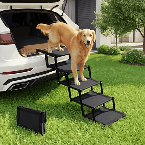 Oiilores Escaleras plegables para perros grandes, rampa extra ancha para mascotas, para automóviles, SUV, superficie antideslizante, soporta hasta