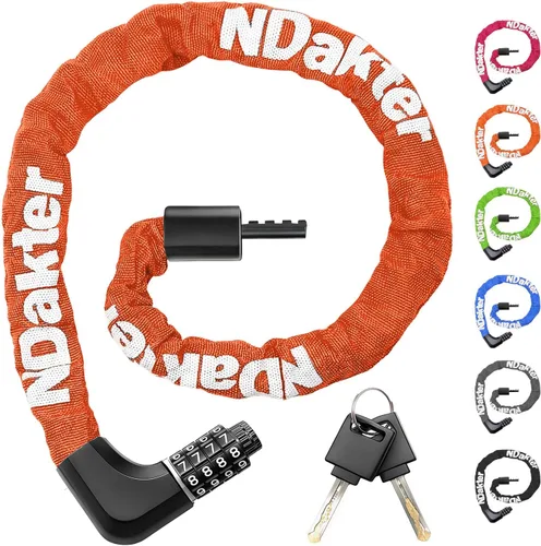 Miniatura 17 de NDakter Cerradura de cadena para bicicleta mejorada con combinación de 4 dígitos y 2 llaves, 1.64/2.3/3.2/4.28 pies, cerradura antirrobo