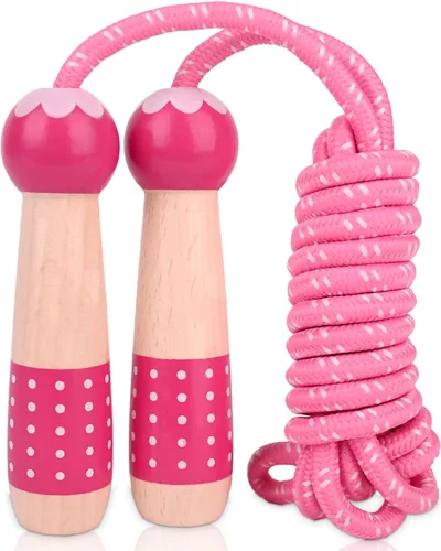 EGOSKY Cuerda de Saltar para Niños, 2.2m Cuerda de Saltar Ajustable de Algodón para Niños con Mango de Madera para Niños y Niñas, Actividad Física