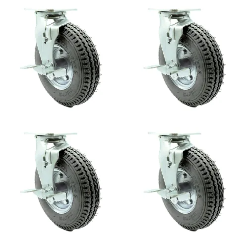 Miniatura 71 de Juego de 4 ruedas neumáticas giratorias de 6 pulgadas, ruedas de goma negra, incluye 2 ruedas giratorias con frenos y 2 rígidas, ruedas resistentes