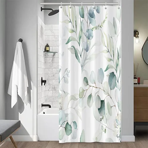 Miniatura 24 de Cortinas de ducha botánicas verdes de 36 x 72 pulgadas, hojas de eucalipto naturales de primavera para minimalismo moderno, decoración de baño, tela