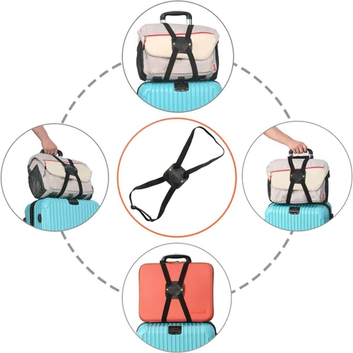 Miniatura 6 de Correas elásticas para equipaje hechas de cuero auténtico un accesorio de maleta de viaje ajustable y portátil negro