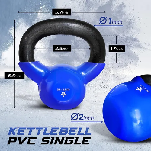 Miniatura 2 de Yes4All Pesa rusa, pesas rusas de hierro fundido con revestimiento de vinilo de 5-100 LB para entrenamiento de fuerza para ejercicios de gimnasio