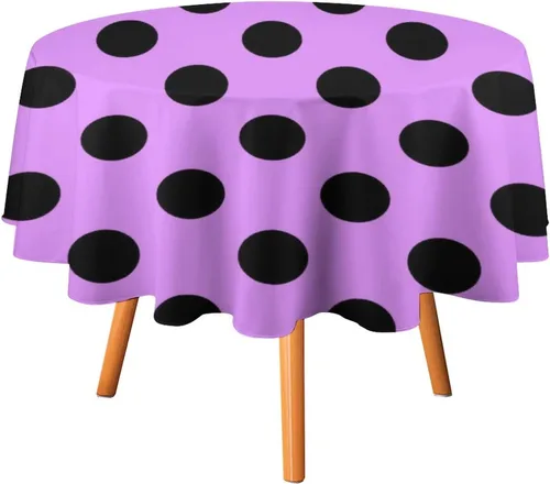 Miniatura 8 de Mantel redondo lavable de lunares negros sobre beige de 50 pulgadas para cocina, comedor, fiesta, decoración moderna