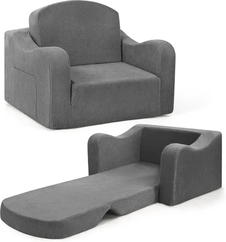 Miniatura 11 de aodisman Silla y sofá grueso y cómodo para niños, sofá plegable de felpa suave 2 en 1 para niños, sofá convertible a tumbona para niños pequeños