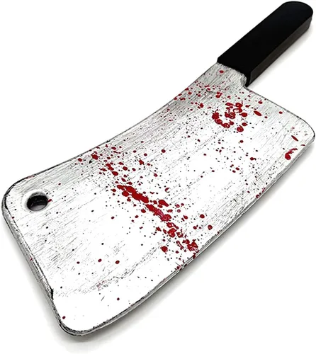 Cooplay Cuchillo de plástico de carnicero de sangre para cosplay, accesorios de plástico realistas de terror, divertido para Halloween, fiesta del