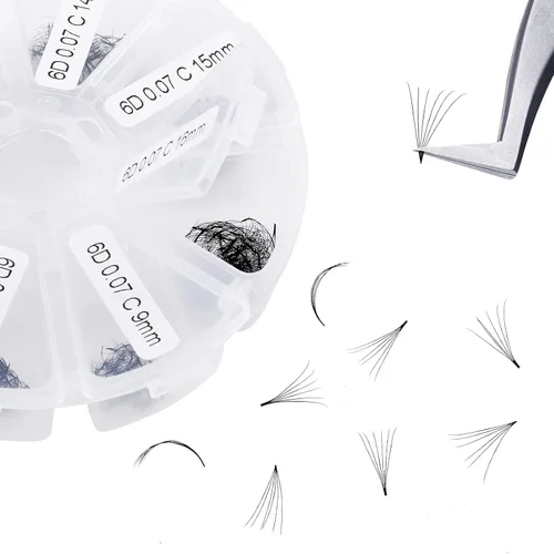 Miniatura 16 de Extensiones de pestañas postizas de volumen 10D Marrón Abanicos prefabricados 500 PIEZAS 0.07mm 9-16mm Mezclado C/D Rizo Varilla corta Extensiones