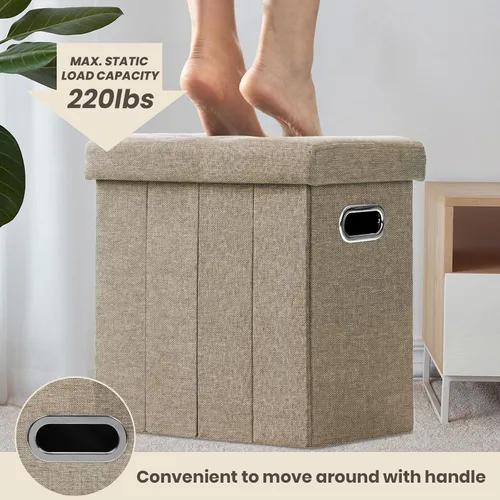 Miniatura 5 de COSYLAND Otomana con almacenamiento plegable de tela, reposapiés otomano para habitación, muebles plegables pequeños y altos con asas de tapa, 16.5
