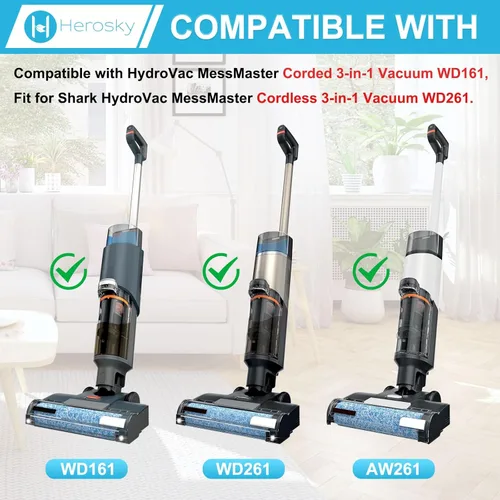 Miniatura 2 de WD161 Juego de rodillos y filtro para aspiradora Shark HydroVac MessMaster húmeda y seca WD161 WD261 AW261 (Kit de 2 cepillos y 4 filtros de espuma)
