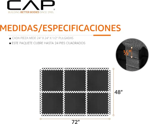 Miniatura 4 de CAP Puzzle Exercise Mats 1/2” Thick EVA Interlocking Foam Tiles for Home Gym Flooring Multiple Options Guijarro - Negro