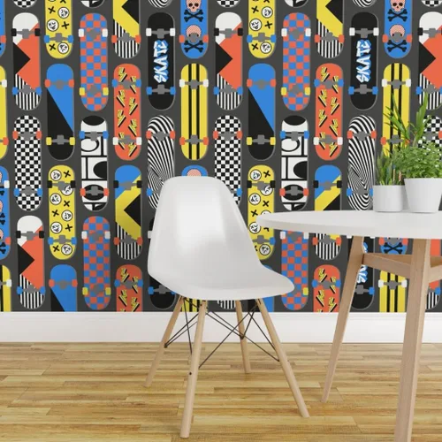 Miniatura 3 de Removable Wallpaper Swatch - Retro 90S Skateboards Checkerboard Y2K Trendy Skater Teen Nostalgia Skate Park Vintage Rad Cool Custom Pre-Pasted