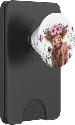 Miniatura 7 de PopSockets adhesivo PopGrip de vaca escocesa floral de vaca escocesa para bebé