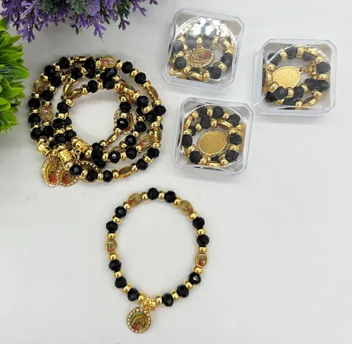 Miniatura 4 de RBN Pulsera de cuentas negras Virgen María con cuentas de protección de prosperidad buena suerte, pulsera de la Virgen María Color Negro Católica