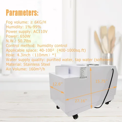 Miniatura 2 de Humidificador industrial 13.2 lbs/h Humidificador ultrasónico de invernadero humidificador portátil continuo Cool Mist Maker comercial con agujero